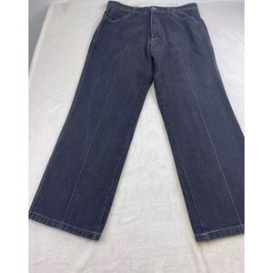 Pj Mark Men Straight Jeans Size 36x32 Blue Denim Cotton Relaxed Fit Embroidered